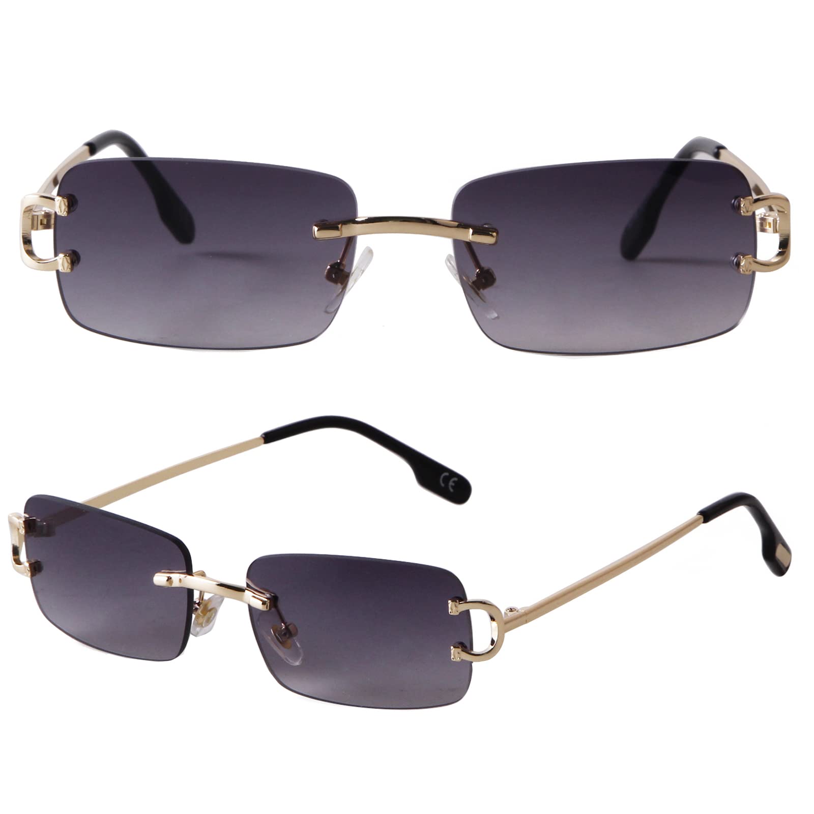 SDINM Rimless Sunglasses for Men Women Fashion Small Narrow Rectangle Sun Glasses Shades 90s Eyewear