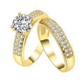 Uloveido AAA CZ Engagement Band Double Wedding Rings Set Womens Gold Plated Pairs Promise Rings (Size 5) KR005