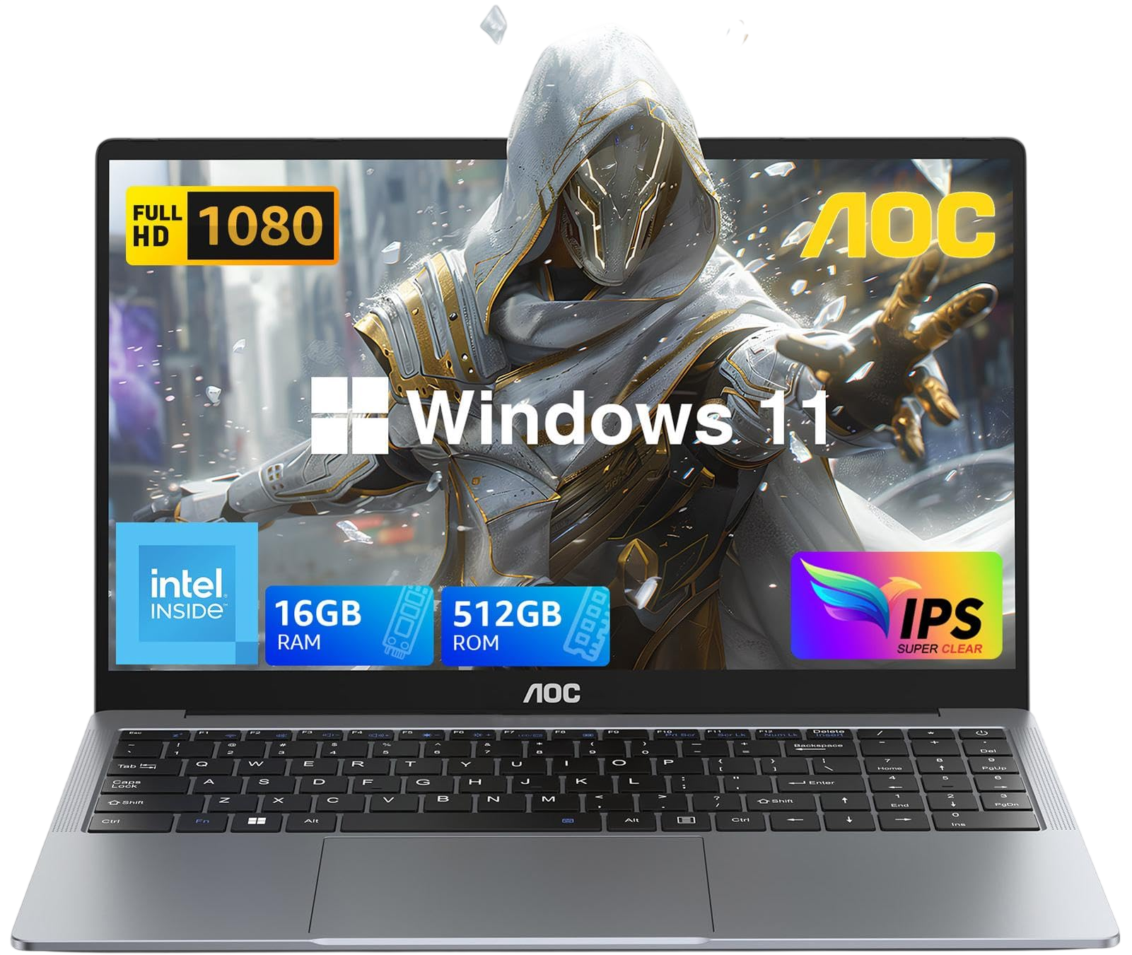 AOC Laptop Computer with N97 Processor(Up to 3.6GHz) 16GB RAM 512GB SSD Laptop 15.6 Inch FHD Screen Gaming Laptops Windows 11 Laptop Computer Light&Thin Metal Shell Webcam Type-C USB3.2 Grey