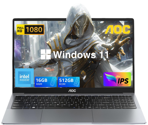 Aoc Laptop Computer With N97 Processorup To 3 6Ghz 16Gb Ram 512Gb Ssd Laptop 15 6 Inch Fhd Screen Gaming Laptops Windows 11 Laptop Computer Light Thin Metal Shell Webcam Type C Usb3 2 Grey