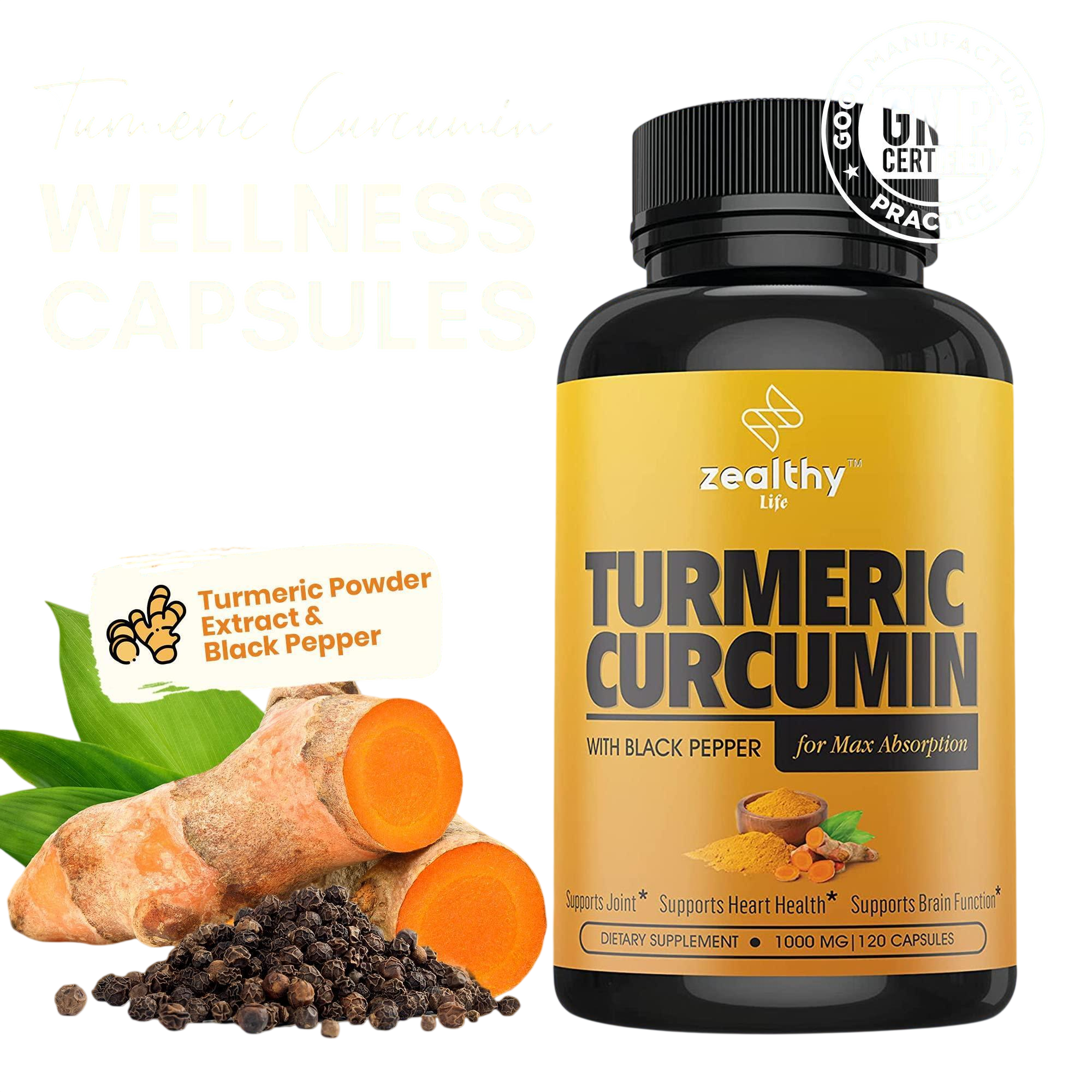Turmeric Supplement Mood Mobility And Joint Support Supplement 1000 Mg 120 Pills