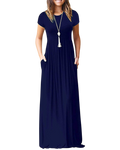 Misfay Women Short Sleeve Loose Plain Maxi Dresses Casual Long Dresses Pocketsnavy Blues
