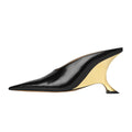 Vertundy Womens Metallic High Heeled Mules Wedge Heels Pointed Toe Backless Slide Pumps Slip On Dress Patent Leather Mule Ladies Black Gold
