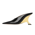 Vertundy Womens Metallic High Heeled Mules Wedge Heels Pointed Toe Backless Slide Pumps Slip On Dress Patent Leather Mule Ladies Black Gold