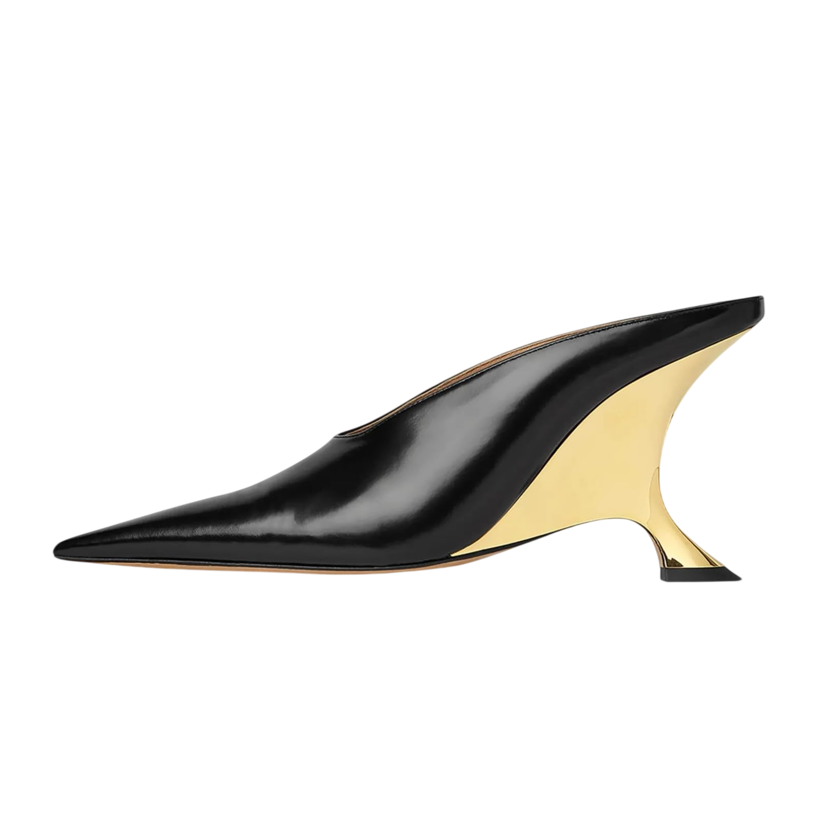 Vertundy Womens Metallic High Heeled Mules Wedge Heels Pointed Toe Backless Slide Pumps Slip On Dress Patent Leather Mule Ladies Black Gold