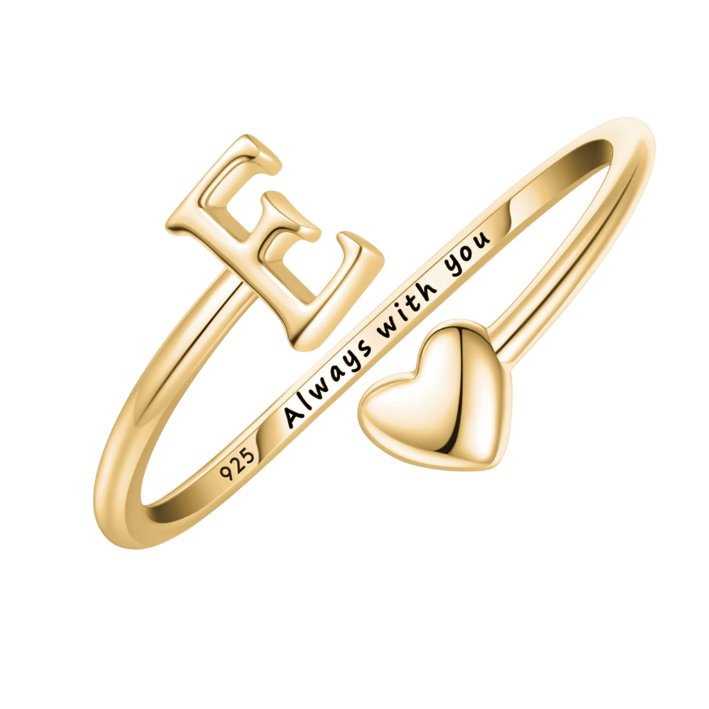 Ritach Initial Rings for WomenSterling Silver Plated Trendy Heart Stackable Rings 14K Gold Adjustable Letter Rings