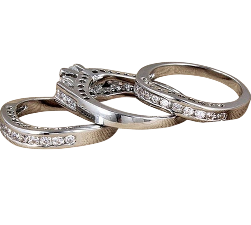 Couple Engagement Rings with Zirconia Stones