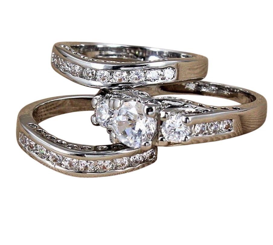 Couple Engagement Rings with Zirconia Stones