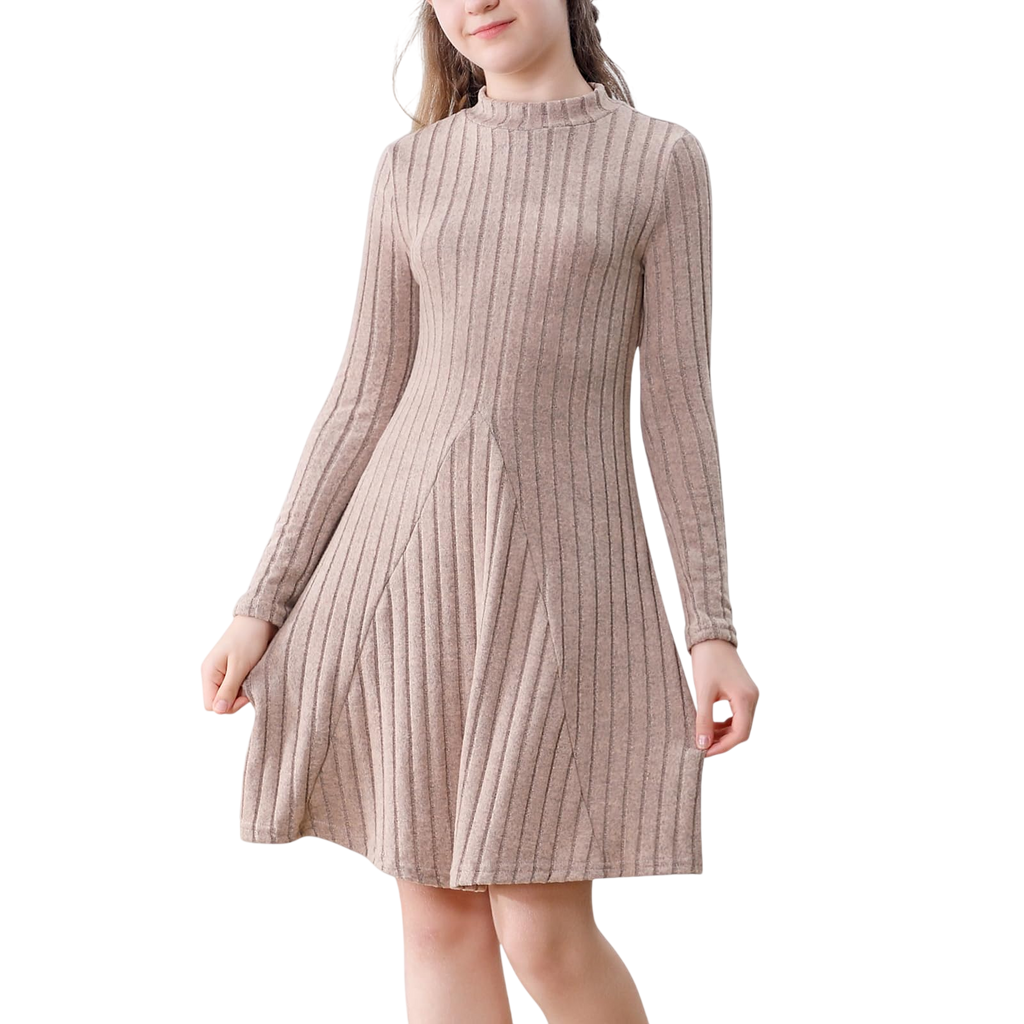 Tatakeri Girls Sweater Dresses Ribbed Mock Neck Long Sleeve Dresses For Girls Knit Fall Dress Little Girl Winter Dresses Pink