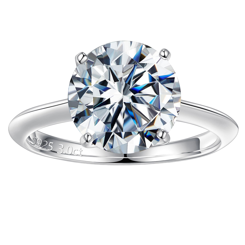 Turandoss 3ct Moissanite Rings for Women Round D Color VVS1 Clarity Engagement Rings 14K White Gold Vermeil 4 Prong Knife Edge Moissanite Rings for Women Promise Rings for Her