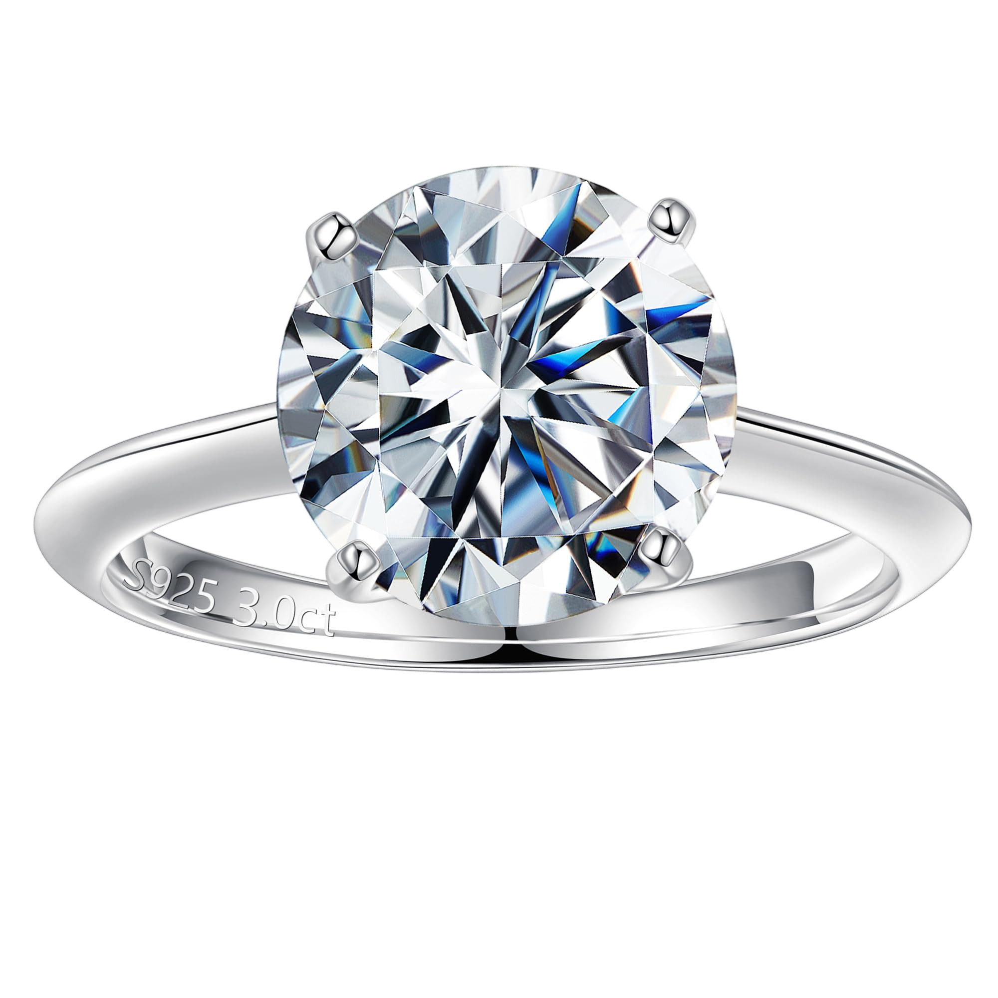 Turandoss 3ct Moissanite Rings for Women Round D Color VVS1 Clarity Engagement Rings 14K White Gold Vermeil 4 Prong Knife Edge Moissanite Rings for Women Promise Rings for Her