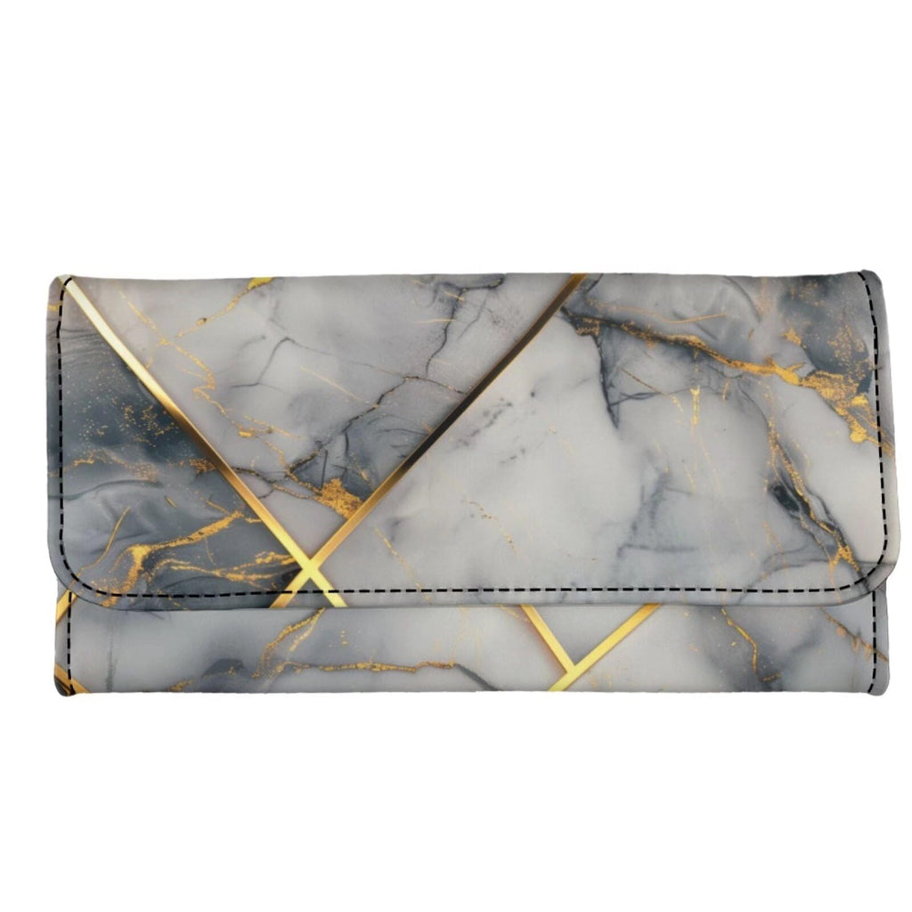 Binienty Womens Wallets PU Leather Gray MarbledWater Ripple Wallets for Women Multiple Card Slots Ladies Long Wallet Card Holders Three Fold Clutch Purses Wallets