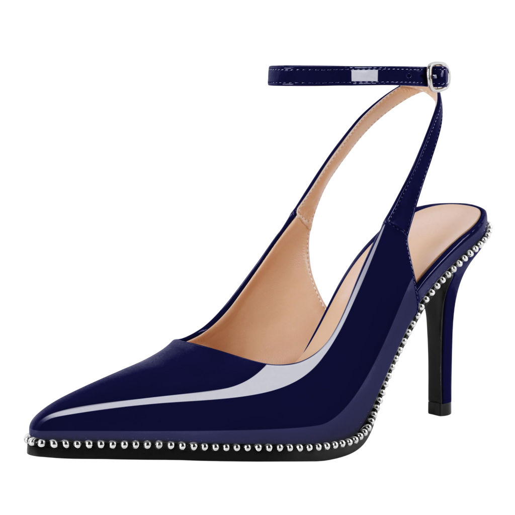 Soireelady Navy Pumps For Women Ankle Strap Heels Sling Back Heels Beaded Pumps Stilettos High Heel Pumps Shoes 3 5 Inches Navy Us Size 10 5