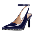 Soireelady Navy Pumps For Women Ankle Strap Heels Sling Back Heels Beaded Pumps Stilettos High Heel Pumps Shoes 3 5 Inches Navy Us Size 10 5