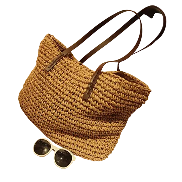 Women Handbag Summer Beach Bag Rattan Woven Handmade Knitted Straw Large Capacity Totes Leather Women Shoulder Bag Bohemia New
