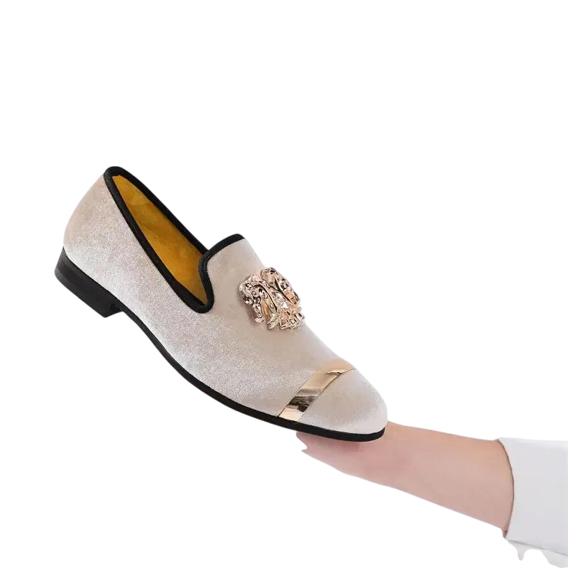 Men Party Dinner Formal Shoes Fashion Gentleman Wedding Dress Shoes For Men Casual Shoes Beige Velvet Loafers