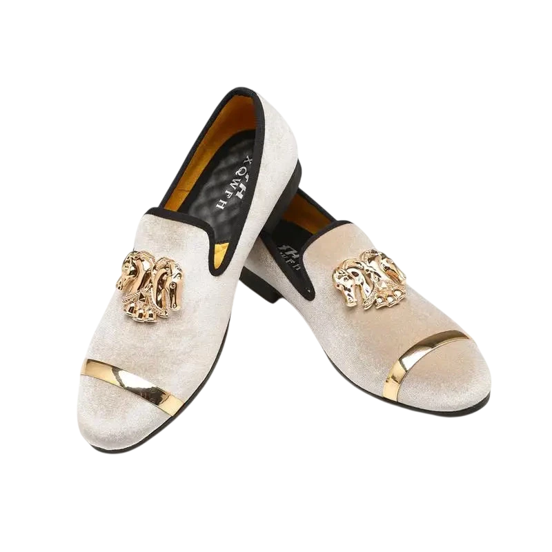 Men Party Dinner Formal Shoes Fashion Gentleman Wedding Dress Shoes For Men Casual Shoes Beige Velvet Loafers