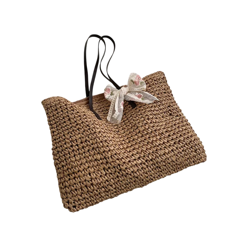 Women Handbag Summer Beach Bag Rattan Woven Handmade Knitted Straw Large Capacity Totes Leather Women Shoulder Bag Bohemia New