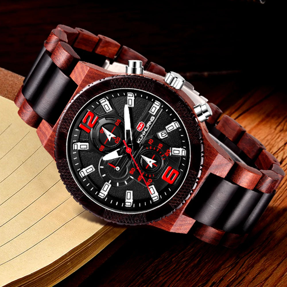 Men's Wood Watches Luxury Luminous Multi-function Wooden Watch Men's Quartz Retro Watch Men Fashion Sport Timepieces Relogio