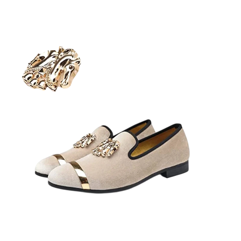 Men Party Dinner Formal Shoes Fashion Gentleman Wedding Dress Shoes For Men Casual Shoes Beige Velvet Loafers
