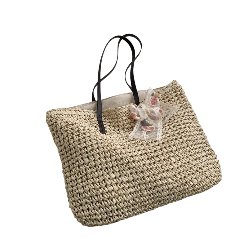 Women Handbag Summer Beach Bag Rattan Woven Handmade Knitted Straw Large Capacity Totes Leather Women Shoulder Bag Bohemia New