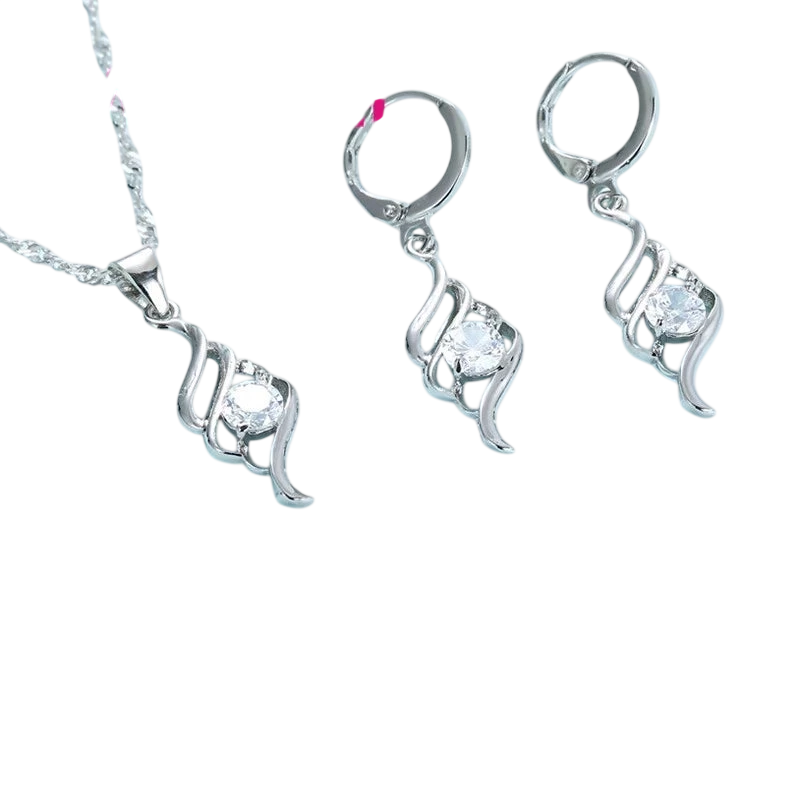 Jewelry Sets For Women Charms 925 Sterling Silver Color Pendant Necklace Hoop Earring Fashion Classic Collares Wedding Gift