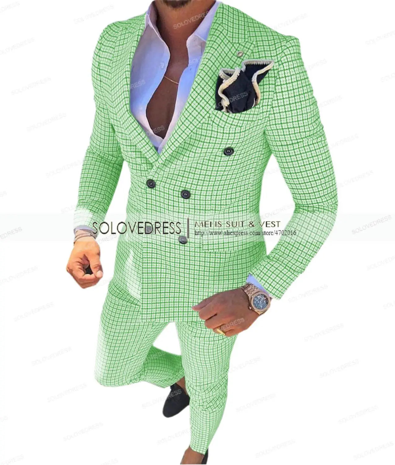 Men's Suit Brown Formal 2 Pieces Slim Fit Double breasted Plaid Soft Wool Tweed Prom Tuxedos Wedding Groomsmen (Blazer+Pants)
