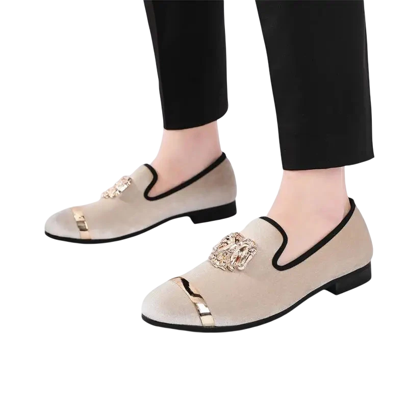 Men Party Dinner Formal Shoes Fashion Gentleman Wedding Dress Shoes For Men Casual Shoes Beige Velvet Loafers