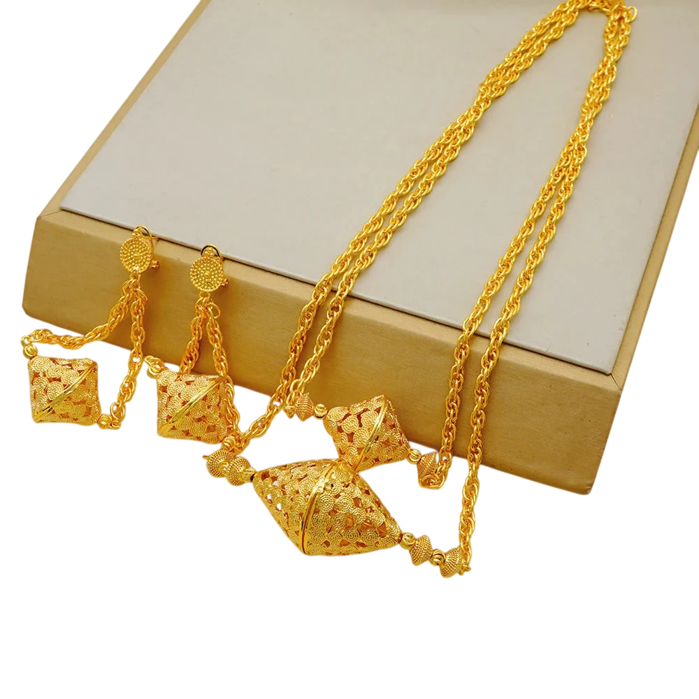 Dubai Jewelry Set Elegant Necklace Earrings Wedding Party Bridal Womens 2024 Gold Color Jewelry Set Luxury