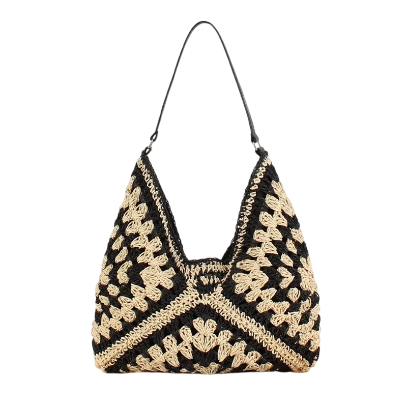 Summer Bohemian Braided Handbag Casual Tote Hollow Straw Beach Bag Woven Shoulder Bag Raffia Rattan Shopping Travel Bag
