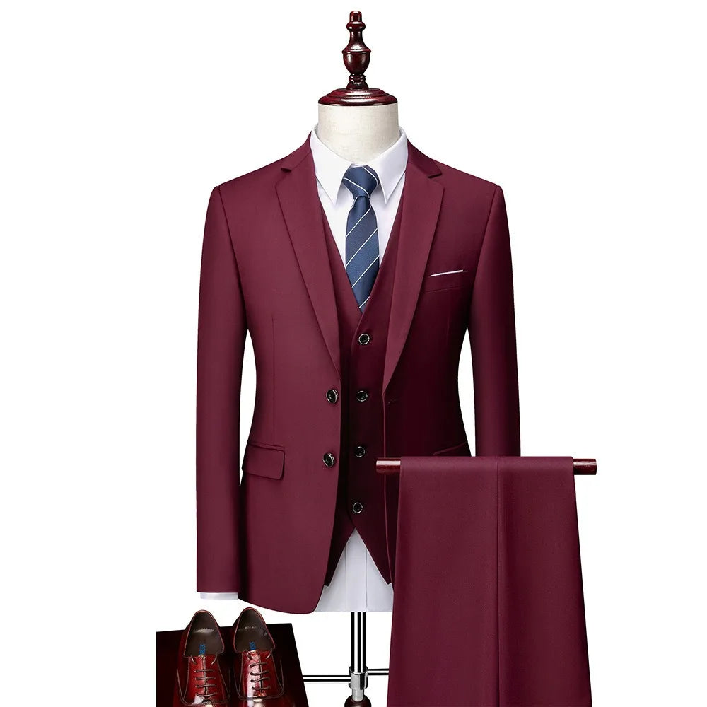 Men 3pcs/set Suits Slim Fit 2 Buttons Blazer Formal Business Jackets Korean Style Suit Vest Groom Wedding Prom Dinner Waistcoats