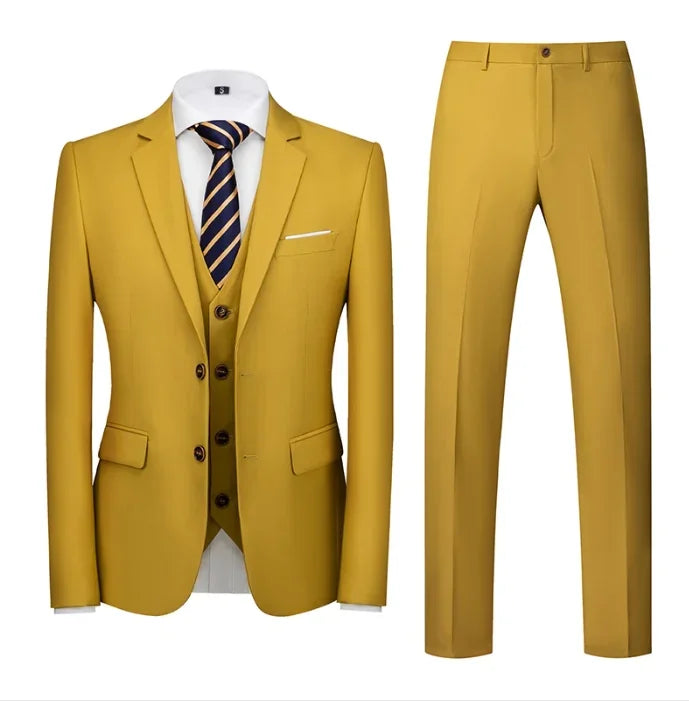 purple men's suit suit, suit and vest plus pants, fashionable and casual two-button three-piece suit,16colors , Asian Size M-6XL