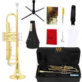 M MBAT Bb/B Flat Trumpet Brass Gold Exquisite Durable Musical Instrument with Mouthpiece Bracket Weak Speaker Gloves Strap Case