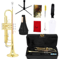 M Mbat Bb B Flat Trumpet Brass Gold Exquisite Durable Musical Instrument With Mouthpiece Bracket Weak Speaker Gloves Strap Case