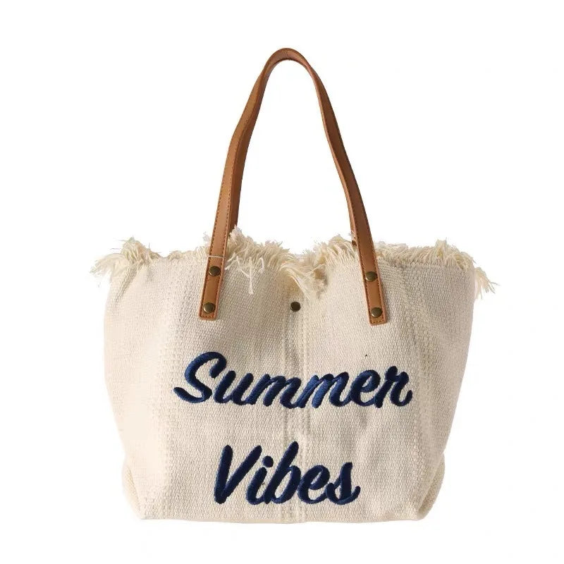 Handbag Woman Bag Design Simple Niche Travel  Beach Tote Bag Tassel Letter Embroidery Fashion Large Capacity Shoulder Bags 2022