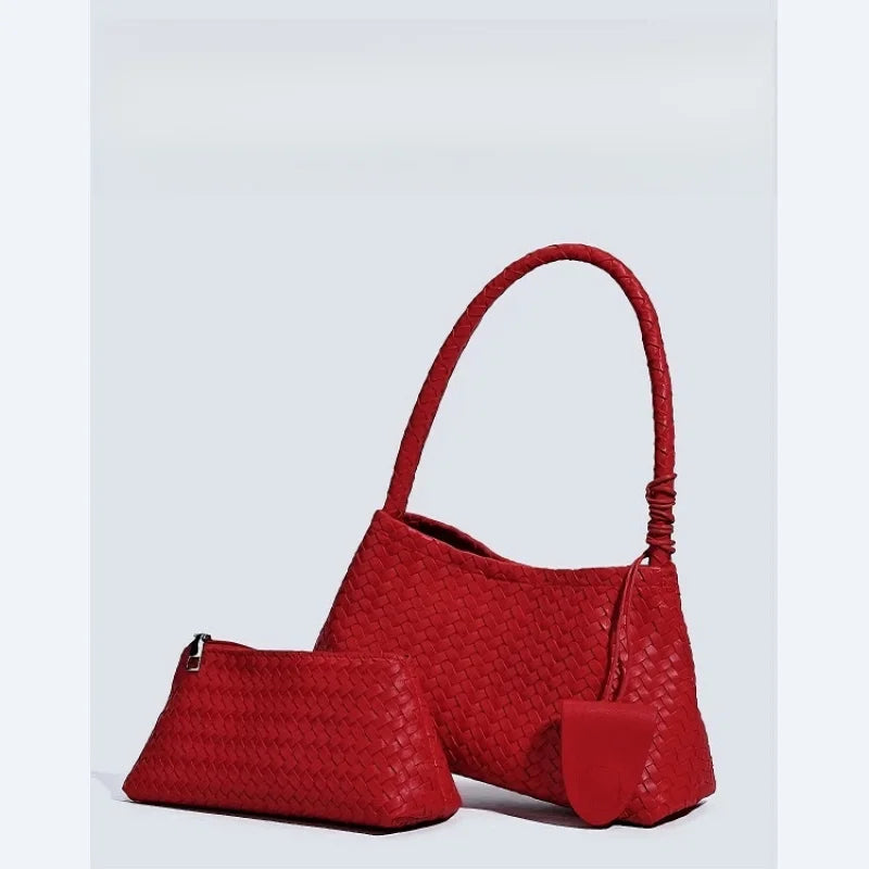 Women's hand-woven handbag2026New trendy fashion niche underarm bag, simple shoulder bag, bucket bag, mother-daughter bag