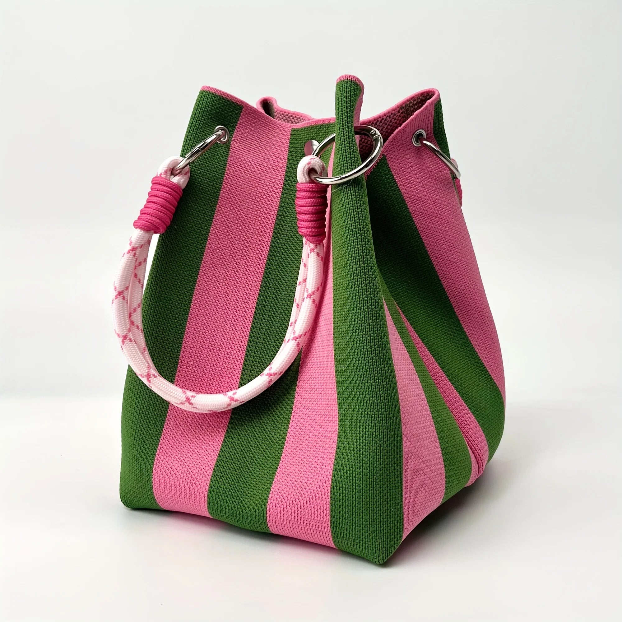 Striped handbag - Large capacity storage bag, versatile multi-color handbag, stylish bucket bag