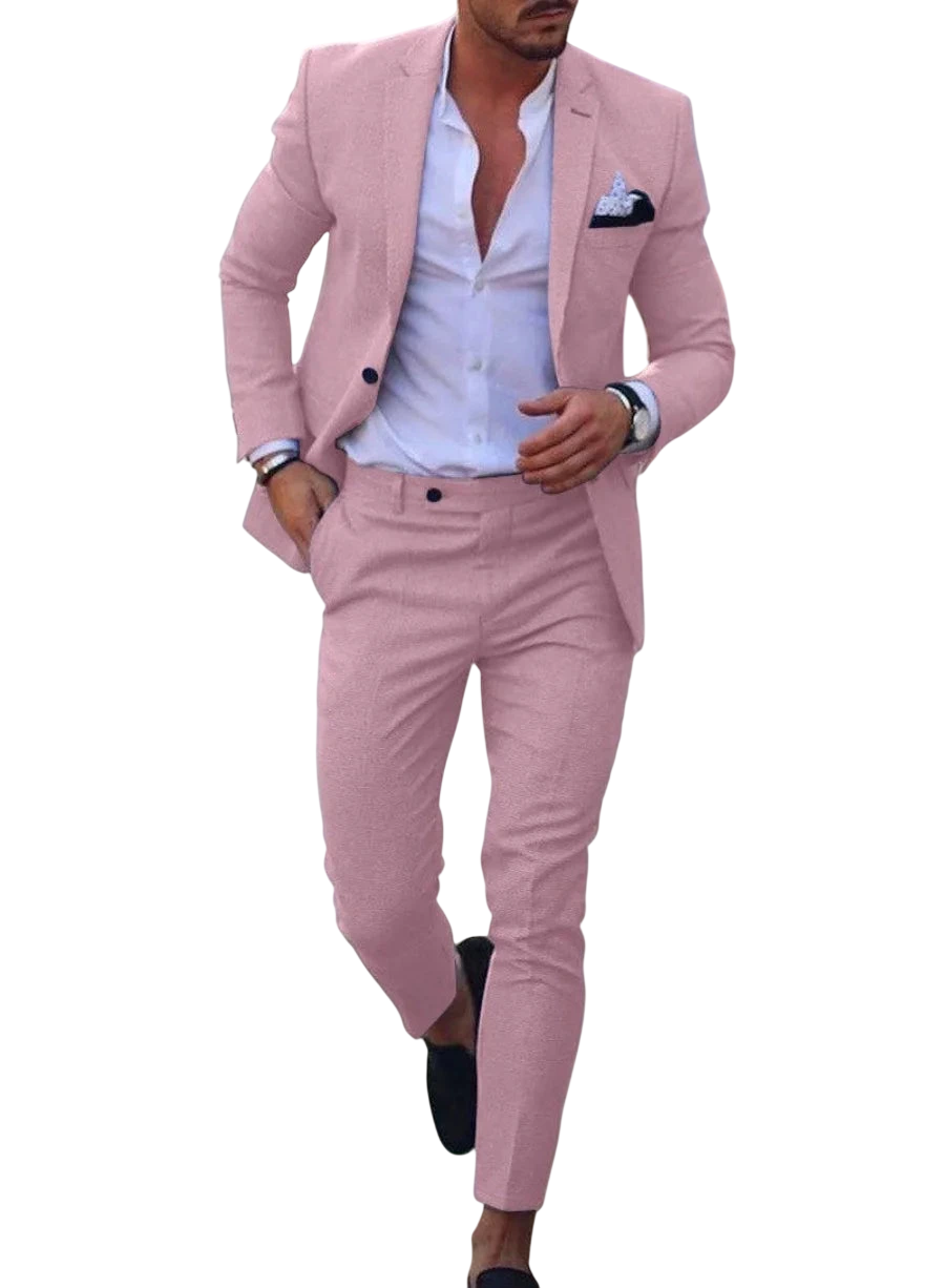 2026 Mens Suit Sets Fashion Party Formal Business Outfit Solid Tuxedo Single Button Blazer Pants Wedding Groom Dress Two Pieces