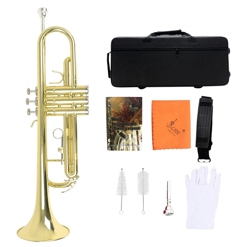 Slade Trumpet Bb B Flat Brass Material Trumpet Professional Musical Instrument With Case Mouthpiece Gloves Cleaning Cloth Strap