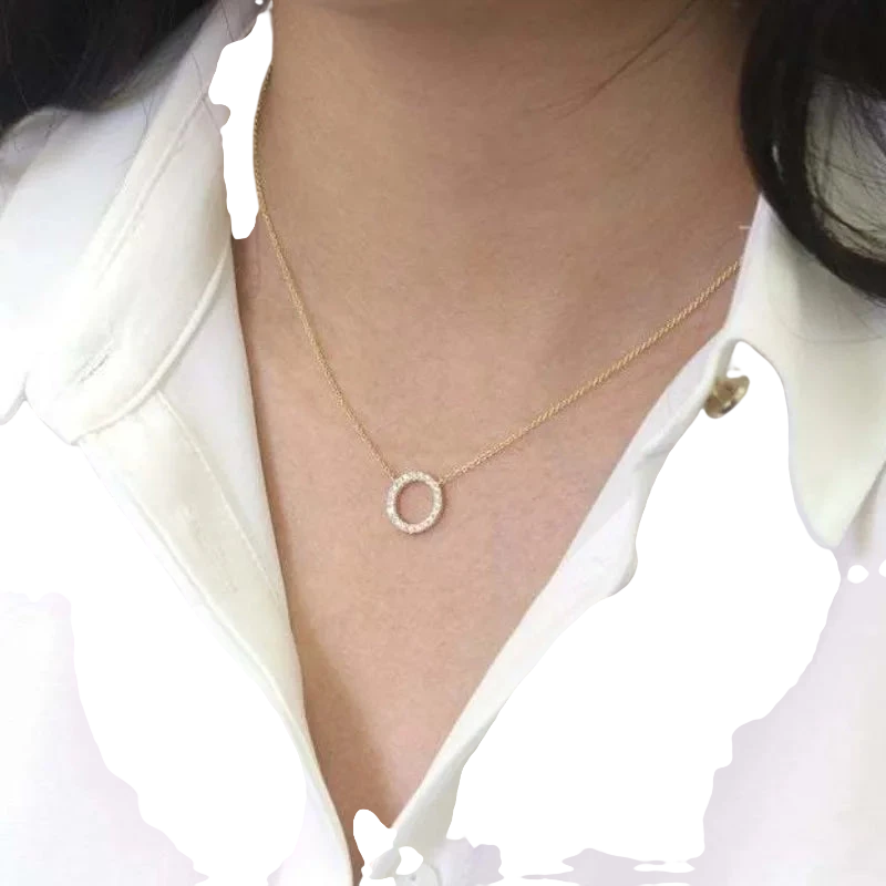 Fashion Trend Elegant Jewelry Simple Crystal Circle Pendant Necklace Golden Color Unquie Women Necklace Party Gift Wholesale