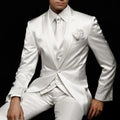 3 Piece White Satin Wedding Suits Groom Tuxedos Peaked Lapel Custom Made Handsome Business Party Male Suit ( Jacket+Pants+Vest)