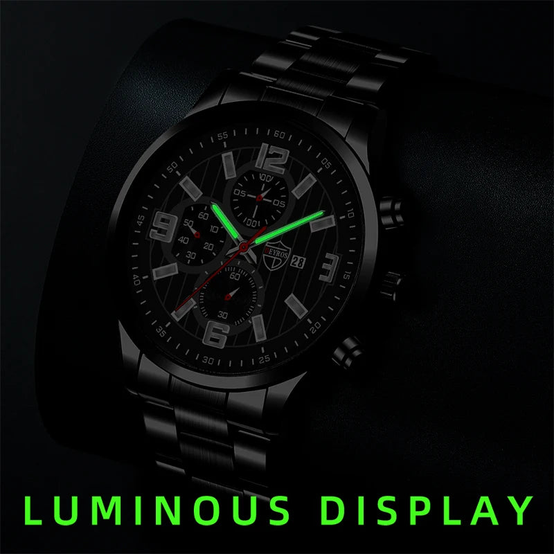 Men's Fashion Sports Watches for Men Business Stainless Steel Quartz Wristwatch Calendar Man Casual Leather Luminous Clock Watch