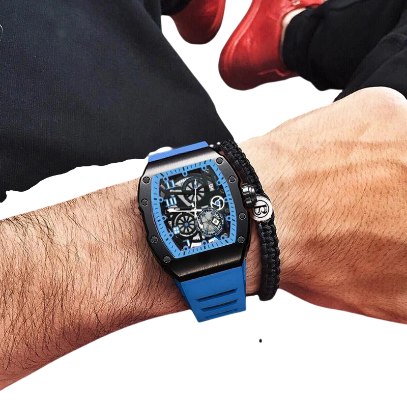 Mens Watch Sports Brand Fashion Trend Fully Automatic Quartz Wristwatch Hollow Waterproof Black Warrior Male Clock Watches