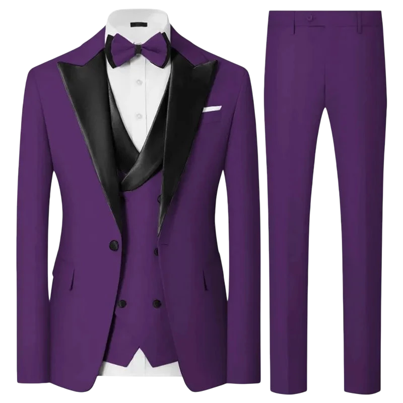 Luxury Menstuxedo 3 Piece Suitsatin Peak Lapel Blazer Waistcoat Pants Elegant Formal Outfit For Weddingpromgala