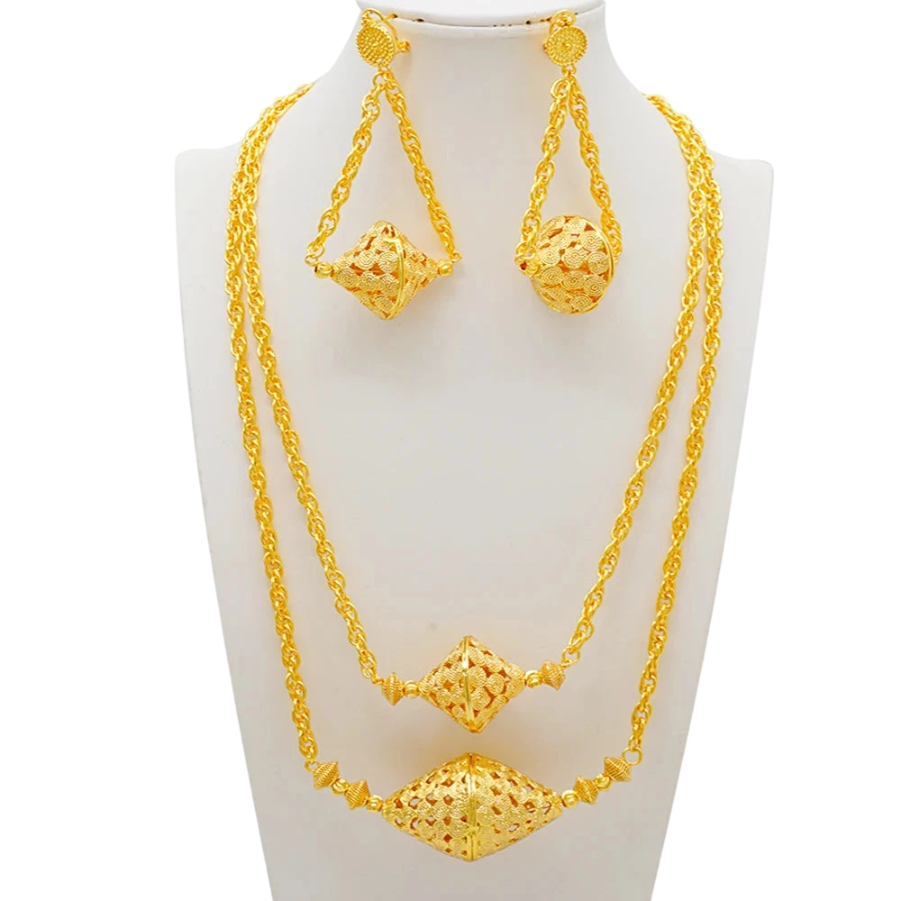 Dubai Jewelry Set Elegant Necklace Earrings Wedding Party Bridal Womens 2024 Gold Color Jewelry Set Luxury