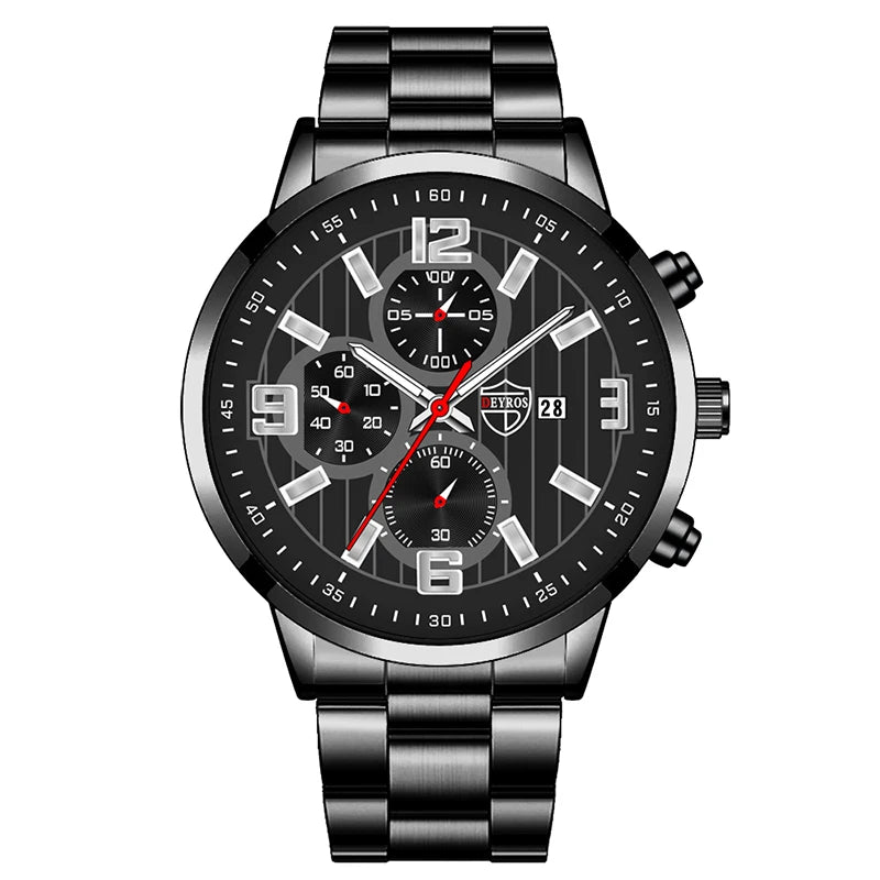 Men's Fashion Sports Watches for Men Business Stainless Steel Quartz Wristwatch Calendar Man Casual Leather Luminous Clock Watch