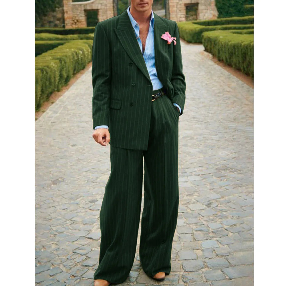 Men's Striped Suit Two Piece Suit Elegant Fashion Suit Casual Fashion Work Wear Party Dress Men's Commuter Wear Men's Clothing