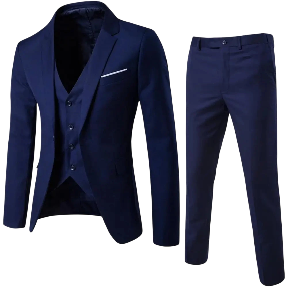 Men Three Piece Suit Formal Business Suit Pants Set Solid Color Slim Fit Turn Down Collar Anti Wrinkle Groom Wedding Suit