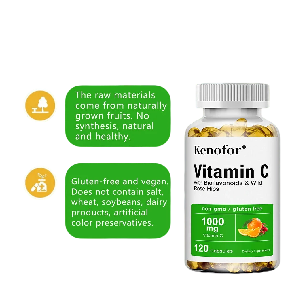 Vitamin C 1000Mg With Bioflavonoids Wild Rose Hips Supports Skin Health Antioxidant Immune System Health 120 Capsules