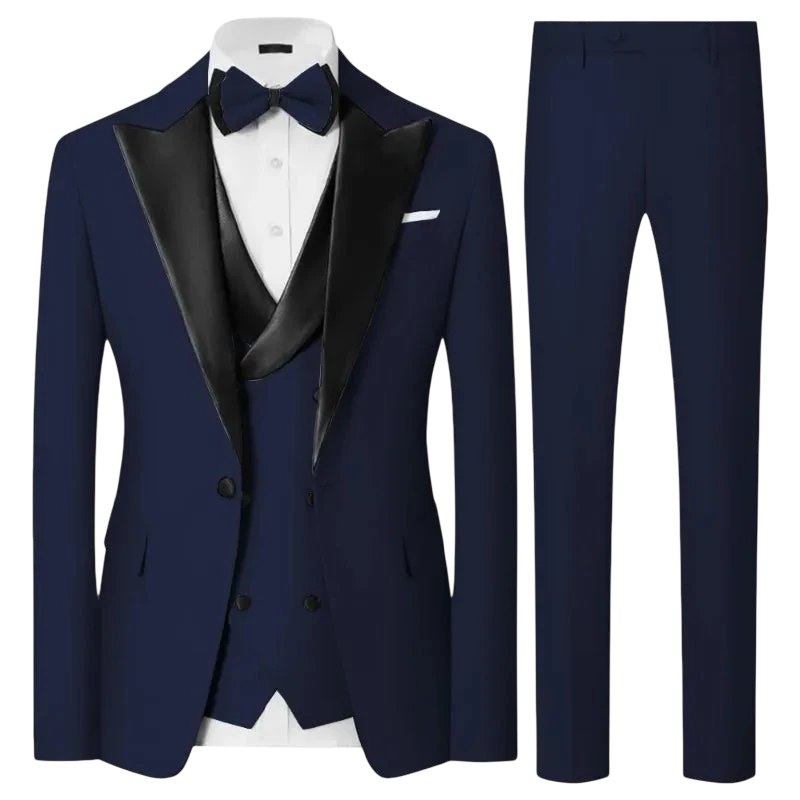 Luxury Menstuxedo 3 Piece Suitsatin Peak Lapel Blazer Waistcoat Pants Elegant Formal Outfit For Weddingpromgala